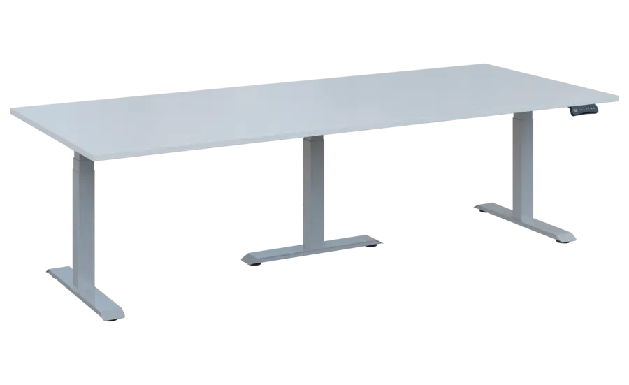 FLEXIMEET 250-100 výškově nastavitelný stůl, kovová podnož stříbrná, deska 25 mm, široký 2500 mm, bílá